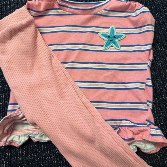 Old Navy Baby Girl Outfit Set 6-12m Pink Stripe Peplum Top & Leggings *